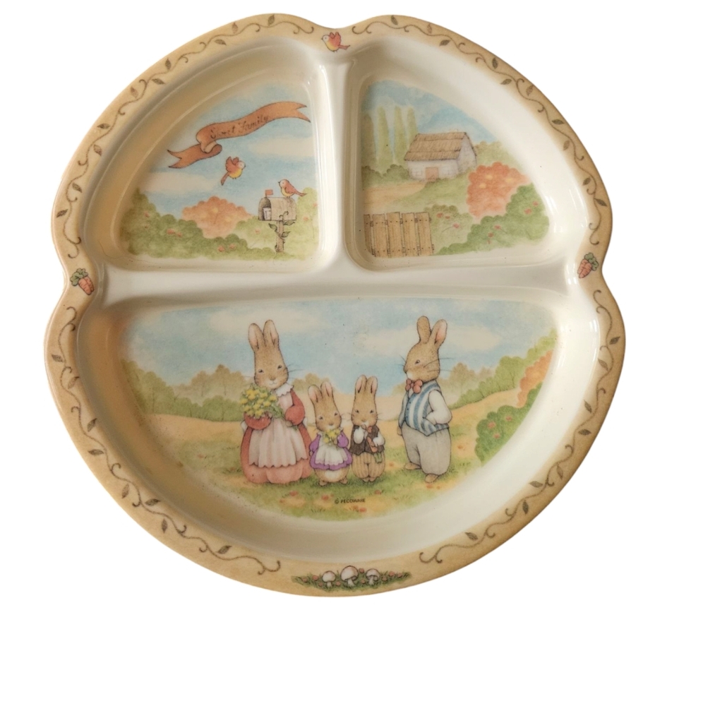 Vintage Pecoware Melamine Rabbit Childrens Divided Plate